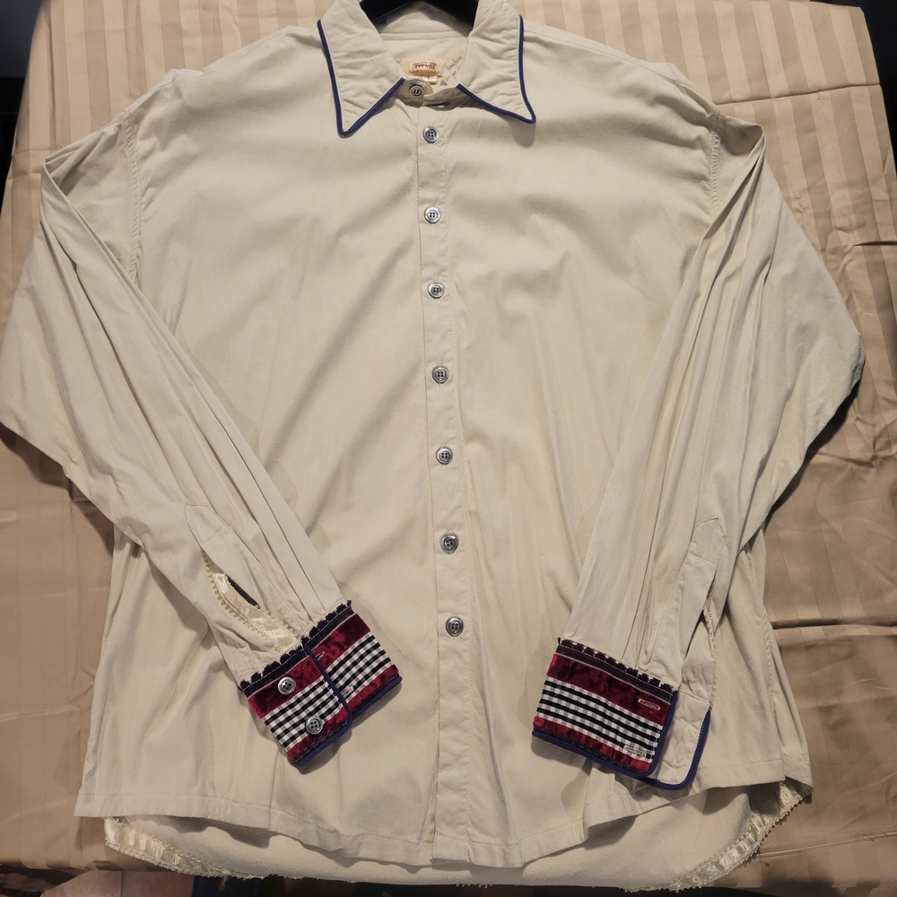 Neiman Marcus Cream Shirt with Red Patterned Cuffs